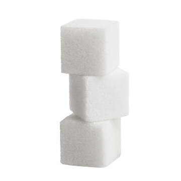 Stacked sugar cubes, white, isolated on cutout transparent background