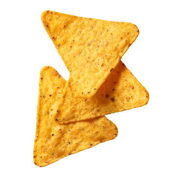Nacho tortilla chips, isolated on cutout transparent background