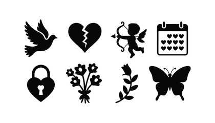 Valentine's day love and romantic icon collection with dove broken heart and cupid set. © MDHABIBUR