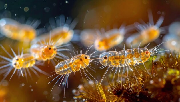 Microscopic Paramecium Caudatum organisms swimming in aquatic environment with intricate details