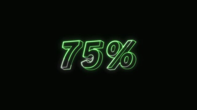  75 Percent Neon Text Seamless Loop 4K with Black Background Animated Promotional Typography for Video Editing