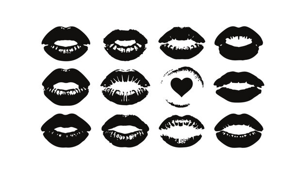 Collection of female lip imprints and kiss marks for beauty and fashion makeup branding.