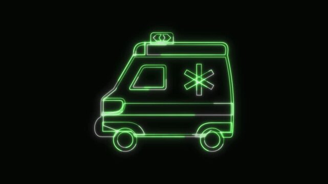  Ambulance Icon Neon Seamless Loop 4K with Black Background Animated Promotional Typography for Video Editing