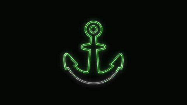  Anchor Icon Neon Seamless Loop 4K with Black Background Animated Promotional Typography for Video Editing