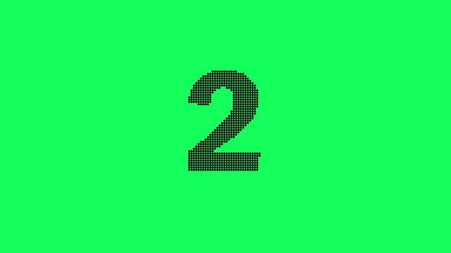 Animated halftone black dot 5 to 1 seconds and go countdown on green background. Countdown number timer icon animation. Top 5 countdown comical dots. 5 4 3 2 1 counting down go text animation