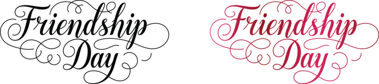 Elegant cursive Friendship Day text design with decorative swirls isolated on transparent background, isolated on white background, Vector, illustration