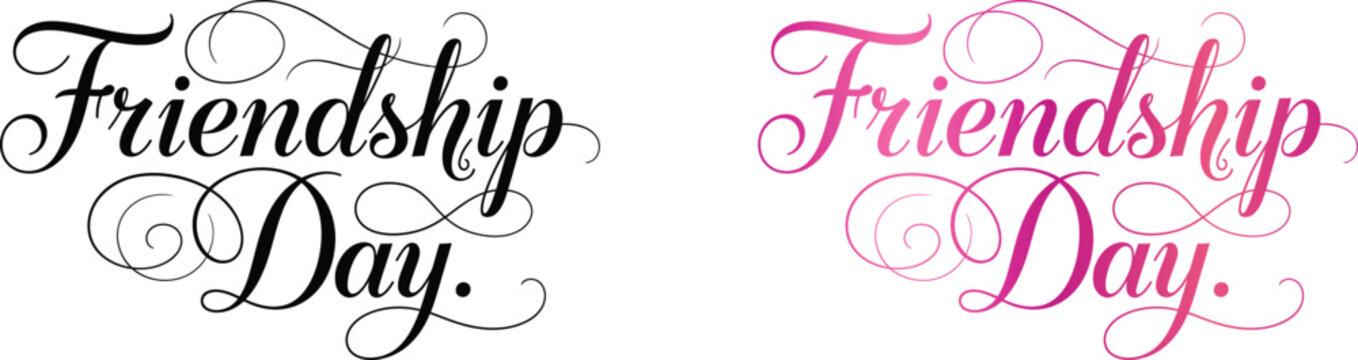 Friendship Day elegant cursive text design in black and pink isolated on transparent background, isolated on white background, Vector, illustration