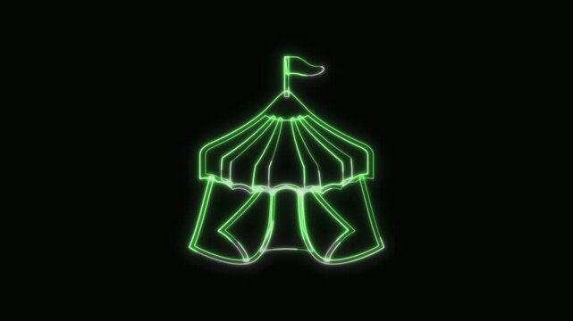  Circus Tent Icon Neon Seamless Loop 4K with Black Background Animated Promotional Typography for Video Editing