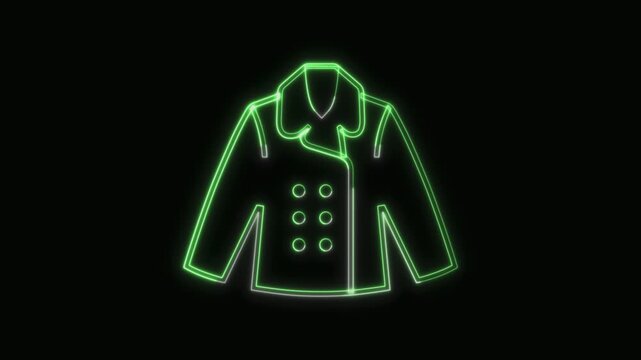  Coat Icon Neon Seamless Loop 4K with Black Background Animated Promotional Typography for Video Editing