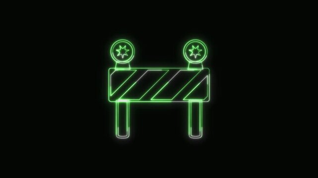  Construction Barrier Icon Neon Seamless Loop 4K with Black Background Animated Promotional Typography for Video Editing