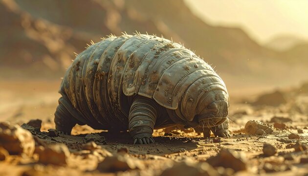A resilient tardigrade in its dehydrated tun state on dry earth, showcasing its incredible survival capabilities.