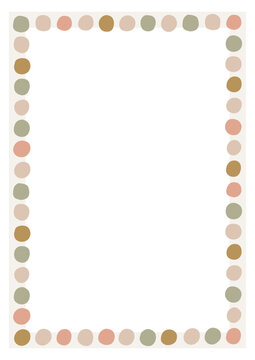 A4 frame with colorful freehand dots. Background for children or trendy design with dots shapes.
