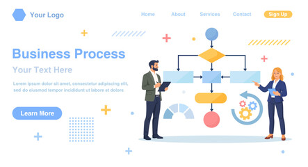 Business process, workflow diagram, flowchart to get result. Businessman drawing map for business procedure. Effective plan for organization business tasks. Work strategy framework. Flat illustration © Nadezhda Buravleva