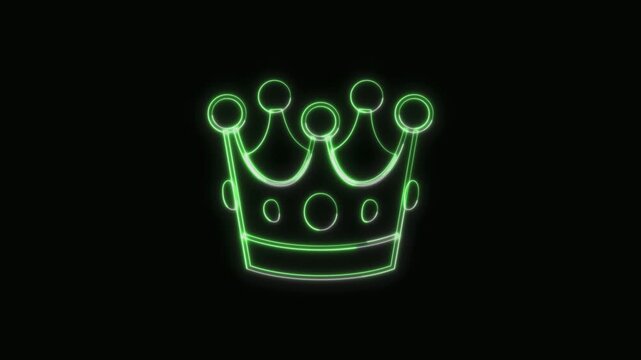  Crown Icon Neon Seamless Loop 4K with Black Background Animated Promotional Typography for Video Editing