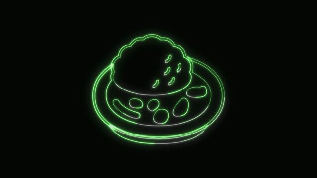  Curry Rice Icon Neon Seamless Loop 4K with Black Background Animated Promotional Typography for Video Editing