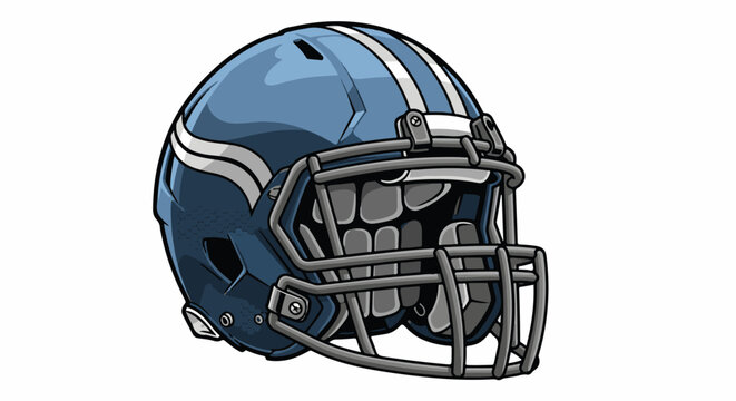 A blue and white striped football helmet with a metal facemask and a honeycomb pattern