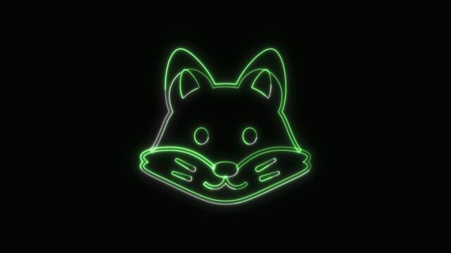  Fox Icon Neon Seamless Loop 4K with Black Background Animated Promotional Typography for Video Editing
