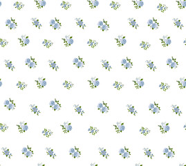 Blue floral pattern. Cute Vintage cottagecore pattern. Little blue roses © ka_lou