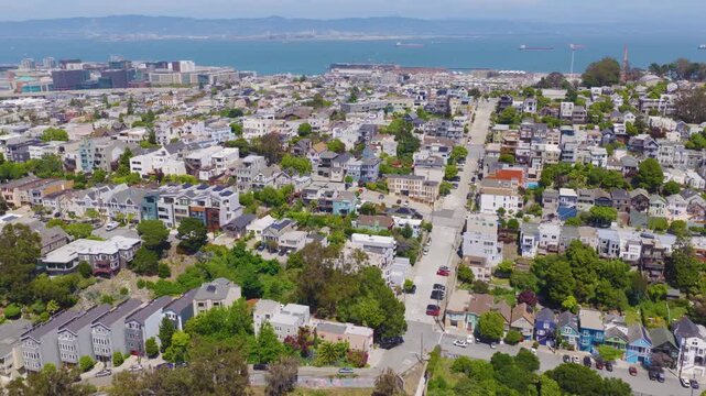 San Francisco Potrero Hill Rotating Aerial With Bay and Hillside Homes 01