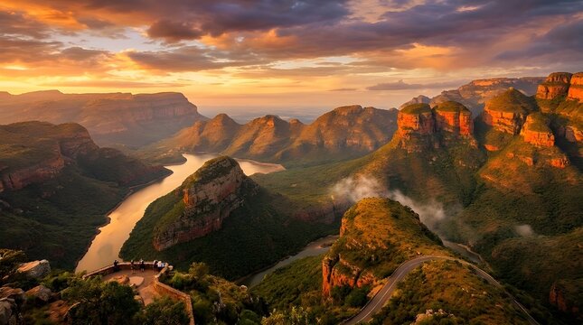 Stunning Geological Marvels of the Three Rondavels at Blyde River and sunset 