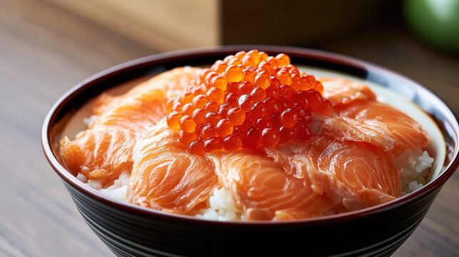 salmon ikura don set meal, japanese salmon roe rice bowl