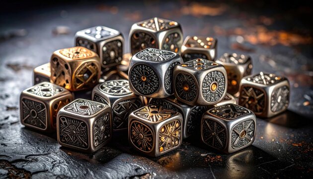 Intricately Designed Assorted Metal Polyhedral Dice Set for Tabletop Role-Playing Games