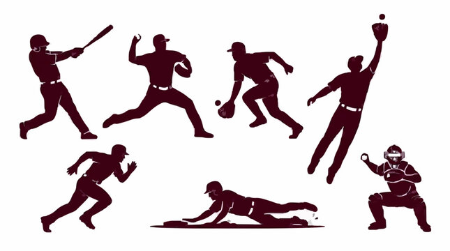 Baseball Player Silhouettes Collection Flat Design Vector Illustration Commercial Use