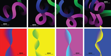 Fototapeta premium Vibrant colorful shapes swirl together in a mesmerizing abstract art display on a dark background with various colored gradients.