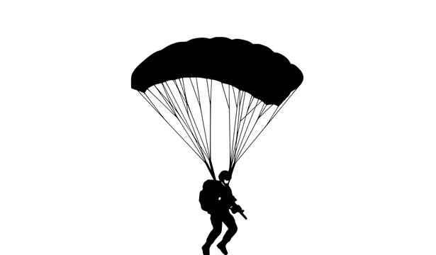 Minimal Military Airborne Paratrooper Landing Vector Illustration