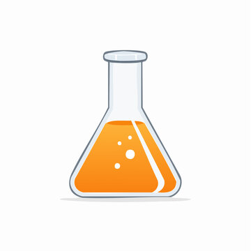 Erlenmeyer Flask with Orange Liquid and Bubbles