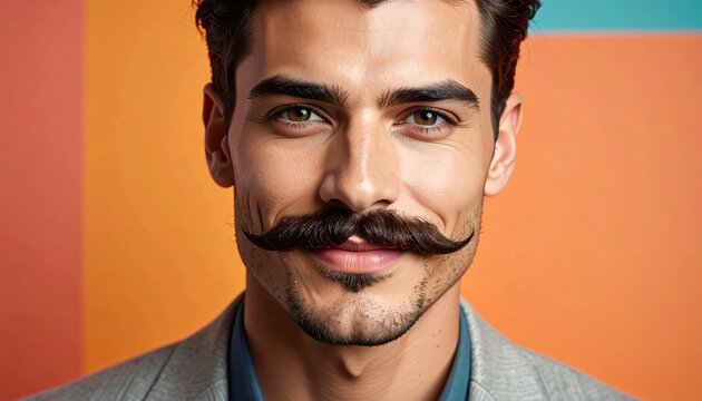 Close up portrait of a stylish man with a perfectly groomed mustache and goatee.