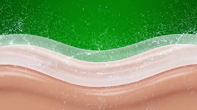 Abstract Digital Illustration of Colorful Glowing Waves of Light Over Smooth Surface on Solid Green Background