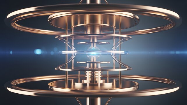 Innovative Copper Device with Glowing Center Quantum Computing Technology Concept
