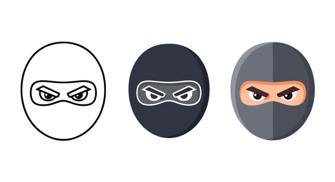 Ninja mask face icon set for UI design - Line and glyph solid icon and logo template - Clipart, sticker - icon set