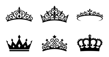 Elegant Crown and Tiara Icons, Royal Ornate Vector Silhouettes for Luxury Design © DesignHost