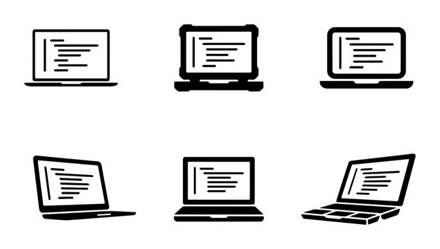 Laptop Icons Set, Computer Technology Vector Graphics, Digital Devices Collection