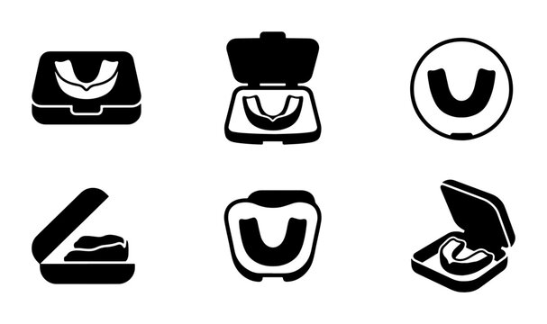 Mouthguard Icons, Sports Dental Protection Case Vector Set, Athletic Gear Safety