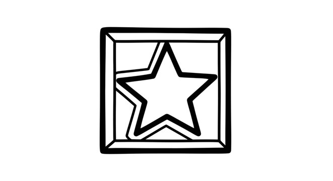 Bold Outline Star Icon Inside a Thick-Framed Square on Isolated White Background