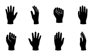 Fototapeta premium Set of 8 Black Hand Gestures, Vector Icons for Communication and Interaction