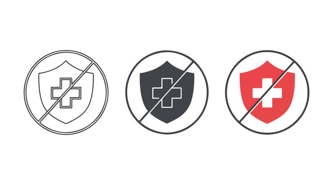 Medical shield prohibited sign set - Line and glyph solid icon and logo template - Clipart, sticker - icon set