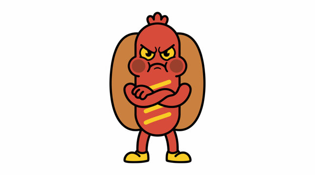 Angry Cartoon Hot Dog Character with Arms Crossed