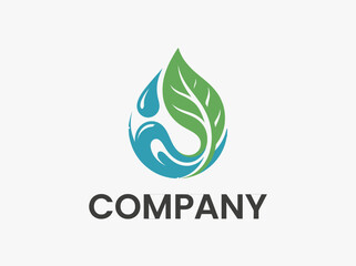 Fototapeta premium Water wave and leaf eco symbol with text