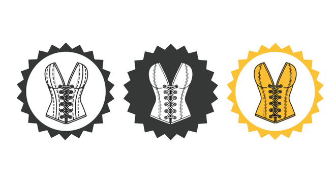 Luxury corset design icons in styles - Minimalist, flat icon, outline, glyph, linear, clipart, sticker - icon set