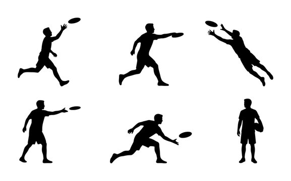 Ultimate Frisbee Player Silhouettes, Action Poses, Sports Vector Set