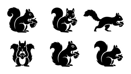 Obraz premium Black Squirrel Icons, Cute Rodent Vector Graphics, Woodland Animal Silhouettes, Nature Set