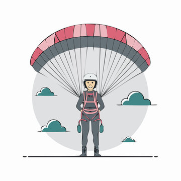 Parachutist with Parachute and Clouds