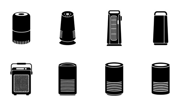 Smart Speaker Icons, Digital Assistant Silhouettes, Voice Control Gadgets, Modern Audio Devices