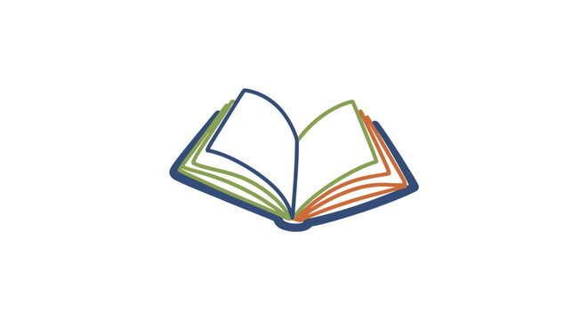 Open book with colorful pages, symbolizing education and knowledge, isolated white background.