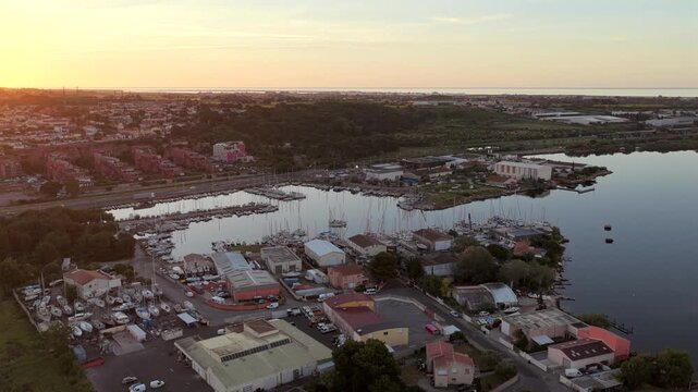 Aerial view of the Thau lagoon from Balaruc, Occitania, France