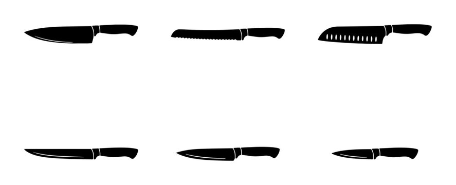 Kitchen Knife Silhouettes, Chef Knife Set, Slicing Tools, Culinary Blades Collection